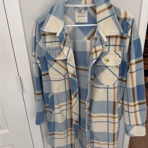 Thread & Supply Blue and Cream Plaid Teddy Fleece Jacket